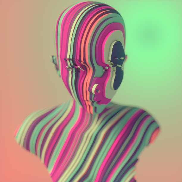 由多种颜色的薄片构成的未来主义的女子半身雕像。三维渲染数字插图图片下载