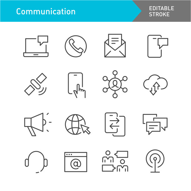 通讯图标-线系列-可编辑的笔触图片下载