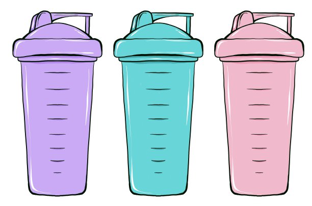 一套运动营养搅拌器。手绘插图在白色的背景。图片下载