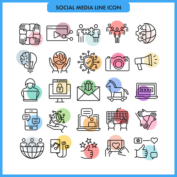 社交媒体线图标设置图片下载