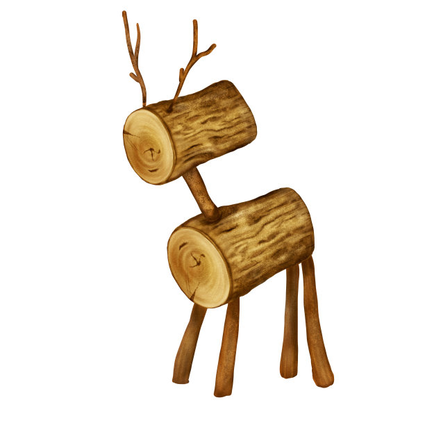 木制鹿玩具数字插图水彩风格孤立的白色。驯鹿圣诞标志，手工绘制的木制玩具。元素用于设计请柬，贺卡，新年设计，印刷品图片下载