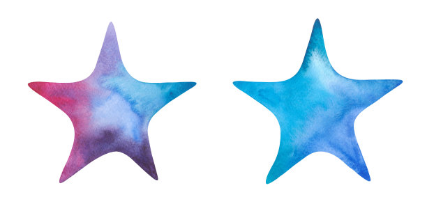 一组被隔离在白色背景上的彩色水彩星星。手绘。图片下载