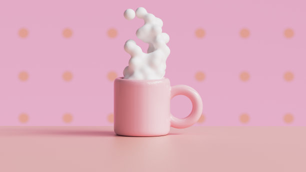 早上好，一杯粉红色的咖啡。3d渲染，3d插图。图片下载