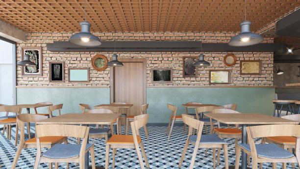 咖啡馆/餐厅/酒吧。室内设计。计算机生成的图像。建筑可视化。3D渲染。图片下载