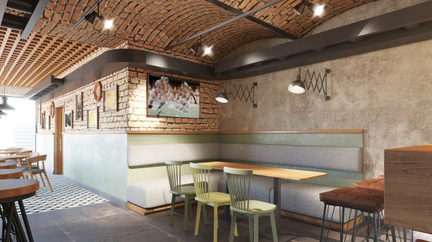 咖啡馆/餐厅/酒吧。室内设计。计算机生成的图像。建筑可视化。3D渲染。图片下载