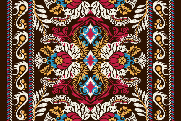 锦缎Ikat花传统的佩斯利图案图片下载