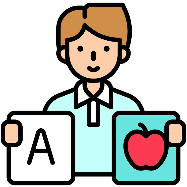 男教师手持字母闪存卡图标，一个与教育相关的化身图片下载