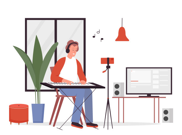 音乐人博主正在录制新的音乐视频图片下载