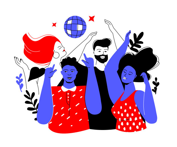 有趣的派对酒吧-色彩缤纷的平面设计风格插图图片下载