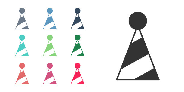 黑色党帽图标孤立在白色背景。生日帽。设置图标彩色。向量图片下载