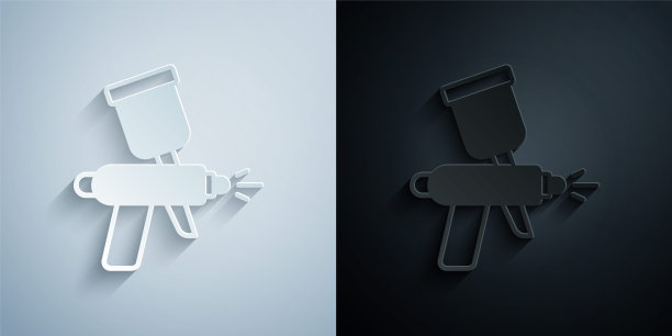 剪纸油漆喷枪图标隔离在灰色和黑色的背景。纸艺风格。向量图片下载