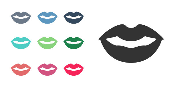 黑色微笑的嘴唇图标孤立的白色背景。微笑的象征。设置图标彩色。向量图片下载