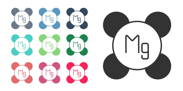 黑色镁化学元素图标孤立在孤立的白色背景。设置图标彩色。向量图片下载