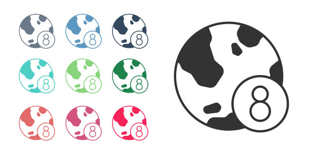 黑色3月8日图标孤立在白色背景。妇女节快乐。设置图标彩色。向量图片下载