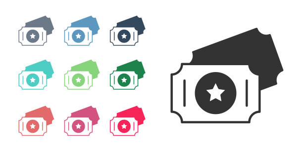 黑色马戏团门票图标孤立在白色背景。游乐园。设置图标彩色。向量图片下载