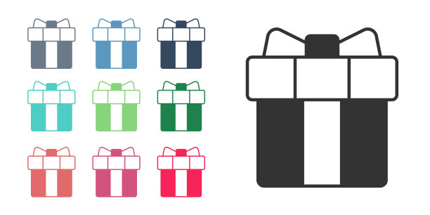 黑色礼品盒图标孤立在白色背景。3月8日。妇女节快乐。设置图标彩色。向量图片下载