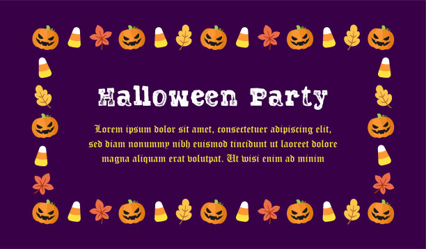 可爱的长方形万圣节派对邀请模板，框架边框设计与杰克o灯笼，南瓜，玉米糖。社交媒体横幅矢量插图。图片下载