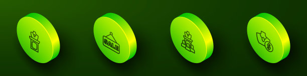 设置等距线拍卖珠宝销售，价格标签与销售，和图标。向量图片下载