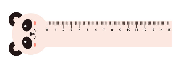 矢量卡哇伊测量尺与熊猫熊。学生测量工具与有趣的动物。可爱的学校尺子和熊猫宝宝的头。厘米尺度。图片下载