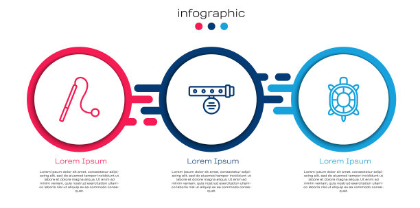 设置线宠物猫玩具，项圈与名牌和海龟。业务信息图表模板。向量图片下载
