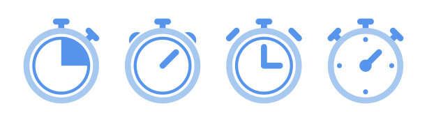 秒表图标集。计时器符号在平面上。轮廓秒表图标。报警象形图。透明秒表在平。矢量计时器图标图片下载