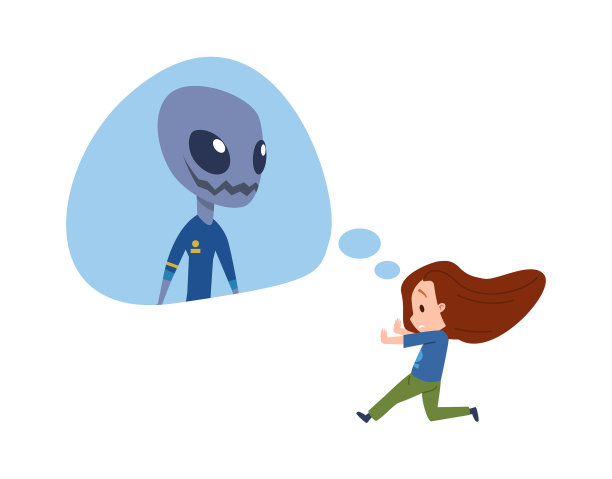 害怕的小女孩在想怪物或外星人图片下载