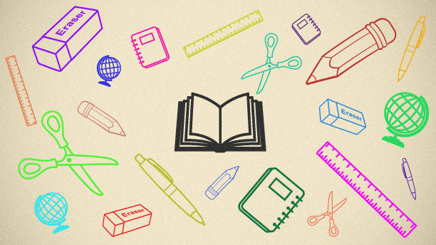 回到学校横幅背景学校用品插图彩色图片下载