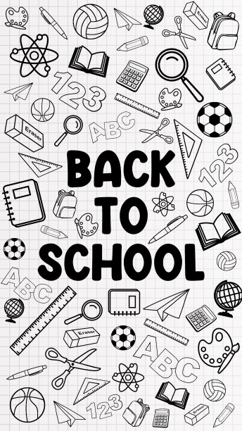 回到学校横幅垂直背景学校用品插图黑色和白色图片下载