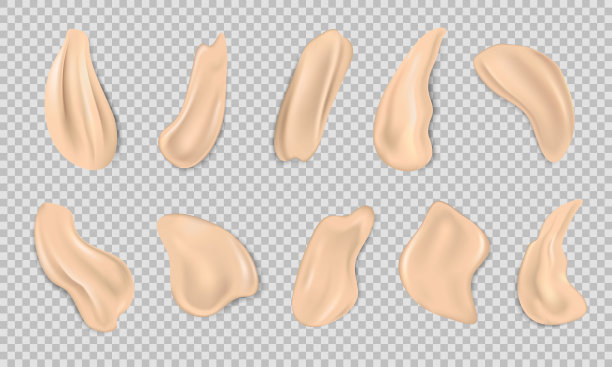 俯视图的米色化妆品，化妆涂抹不同的形状图片下载