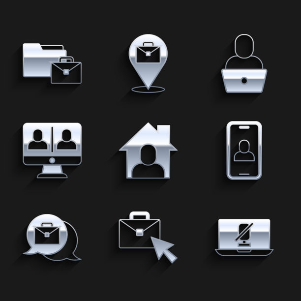 设置在线工作，笔记本电脑麦克风静音，视频聊天会议，自由职业者和图标。向量图片下载