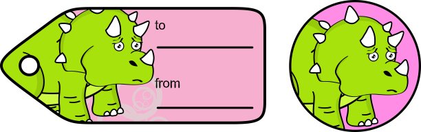 卡通可爱表情的三角龙礼品卡贴纸图片下载