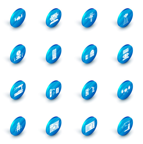 集机器人，机械机械手和螺丝刀，天线，数字时间管理器，遥控器，和智能家居图标。向量图片下载