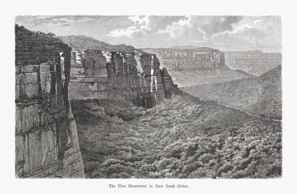 《蓝山》，澳大利亚新南威尔士州，木刻，1897年出版图片下载