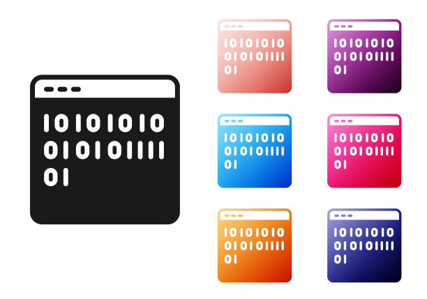 黑色二进制代码图标隔离在白色背景。设置图标彩色。向量图片下载