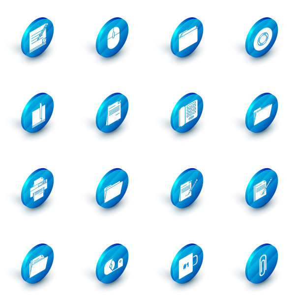 设置“计算机鼠标”、“文档文件夹”、“Scotch”、“文件文档”、“打印机”和“电话”图标。向量图片下载