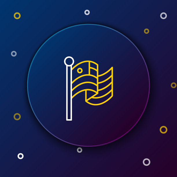 线美国国旗图标孤立的蓝色背景。美国国旗。美利坚合众国。色彩缤纷的轮廓概念。向量图片下载