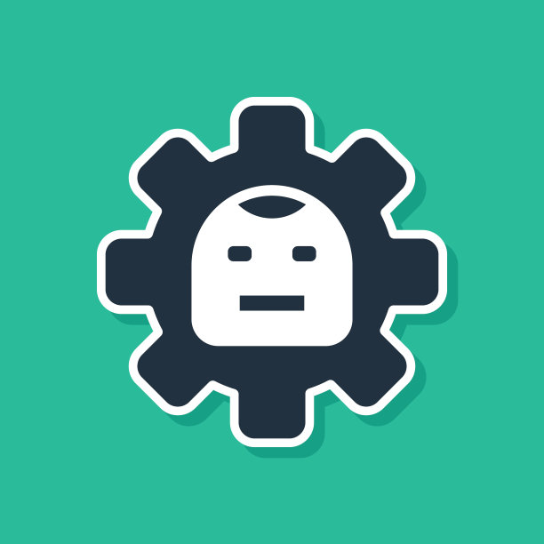 蓝色机器人图标孤立在绿色背景。人工智能，机器学习，云计算。向量图片下载