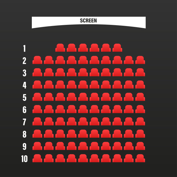 电影院座位预订在线ui设计方案或电影电影院座位预订模板布局矢量平面卡通插图，电影院座位地图选择ui俯视图。矢量图图片下载