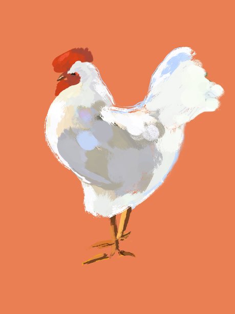 一只橙色背景上的白色公鸡的如画的插图图片下载