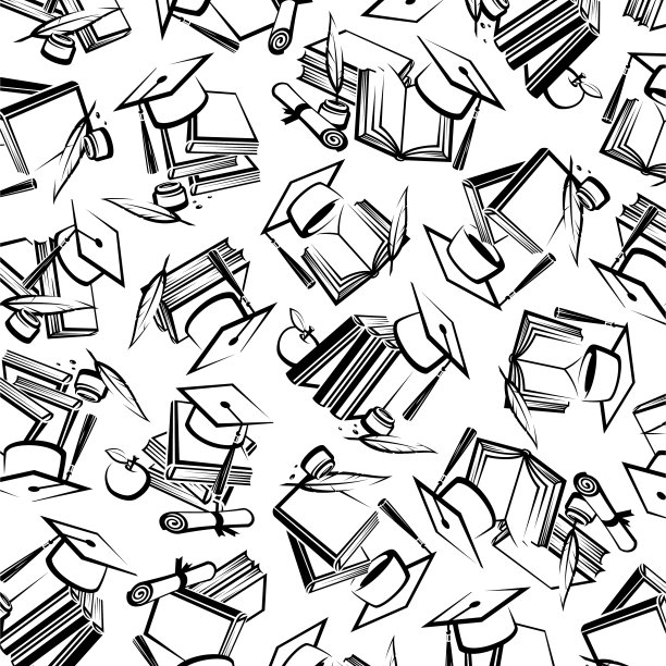 毕业图案背景设置。收集图标毕业帽。矢量图片下载