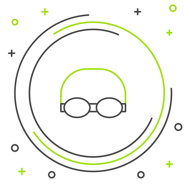 线眼镜和帽子游泳图标隔离在白色背景。泳帽和泳镜。水下潜水设备。色彩缤纷的轮廓概念。向量图片下载