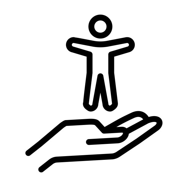 儿童在人的手掌线图标，6月1日儿童保护日的概念，手抱孩子的标志在白色的背景，儿童护理标志的风格和网络。矢量图形。图片下载