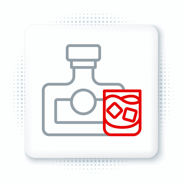 线威士忌酒瓶和玻璃图标隔离在白色背景。色彩缤纷的轮廓概念。向量图片下载