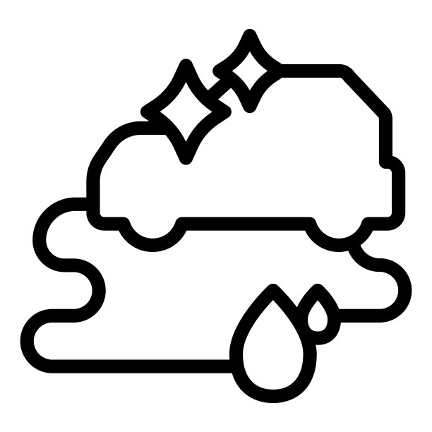 清洁汽车和水坑线图标，洗车概念，清洁站标志在白色背景，汽车与肥皂泡沫图标的轮廓移动网页设计。矢量图形。图片下载