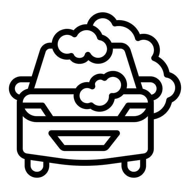 汽车与肥皂泡沫线图标，洗车概念，清洁站标志在白色背景，汽车在泡沫图标在轮廓风格移动概念网页设计。矢量图形。图片下载