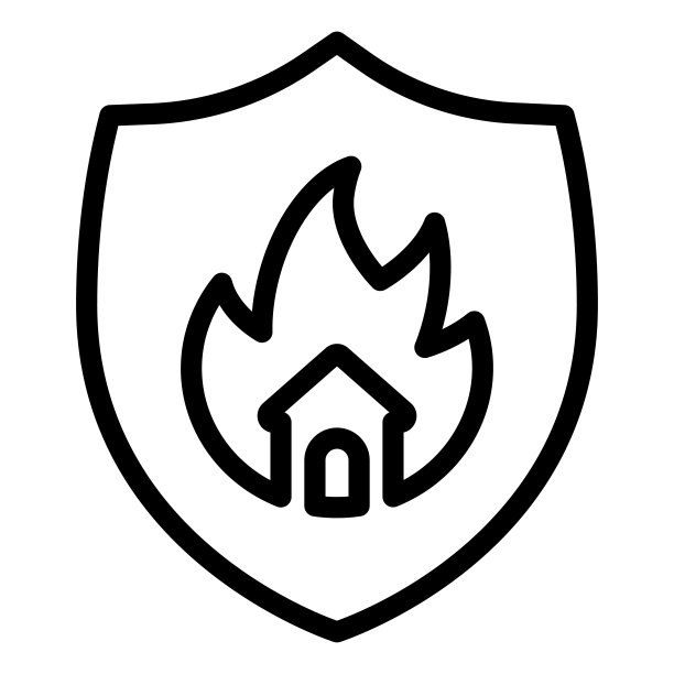 消防标志线图标。白色背景上的防火盾轮廓式象形文字标志。物业燃烧安全标志移动概念网页设计。矢量图形。图片下载