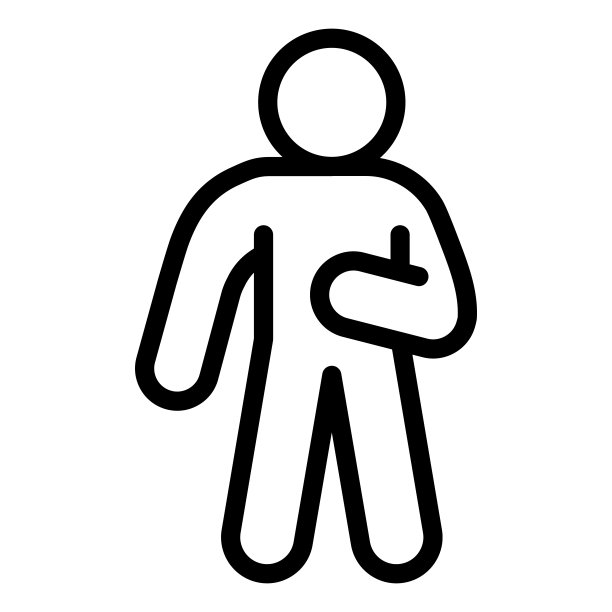 人的轮廓与右手向上线图标。一名男子举起手，在他的白色背景的左边轮廓风格的象形文字。人体姿势移动概念网页设计。矢量图形。图片下载