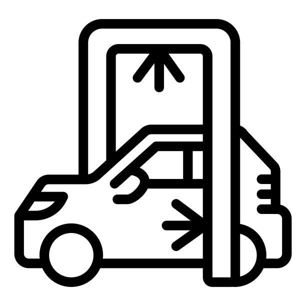 洗车过程中输送洗车线图标、洗车概念、汽车自动蒸洗标志上的白色洗车图标轮廓样式。矢量图形。图片下载