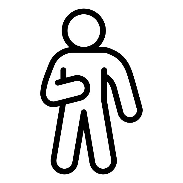 人的轮廓与左手向上线图标。男子举起右手，在白底上勾勒出象形文字。人体姿势标志移动概念网页设计。矢量图形。图片下载