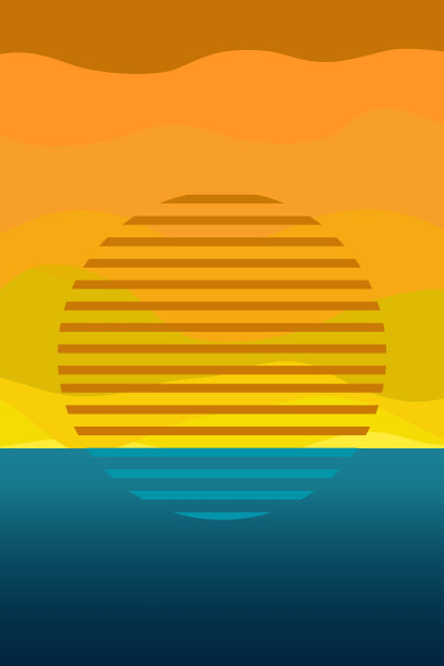 热带的阳光和海景，橙色的天空和蓝绿色的海洋图片下载